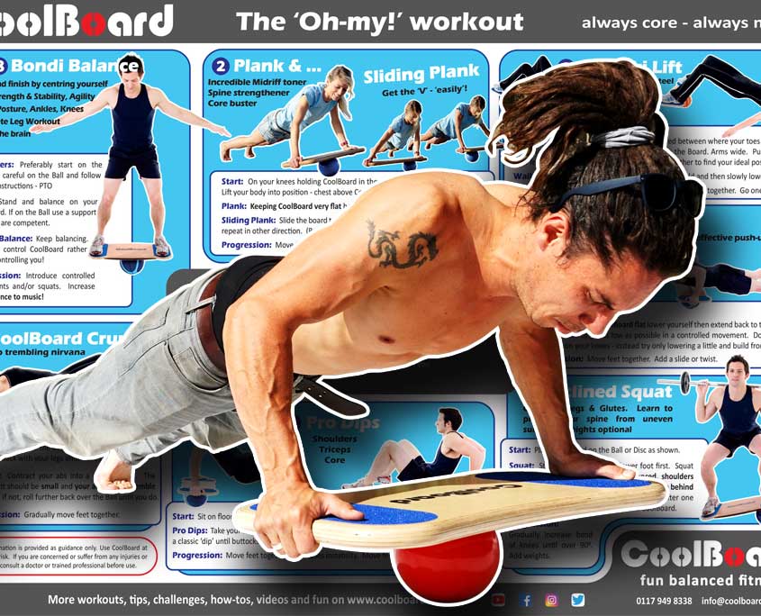 core strength increased with CoolBoard balance board plank exercise on workout chart