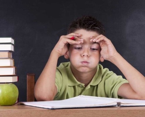 image of a boy struggling with homework due to learning disability ADHD dyslexia